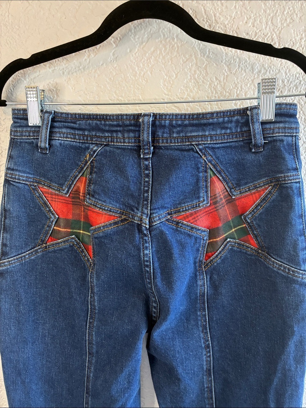 Free People Firecracker Flare Jeans High Rise Tartan Plaid Star 29 - Picture 8 of 11